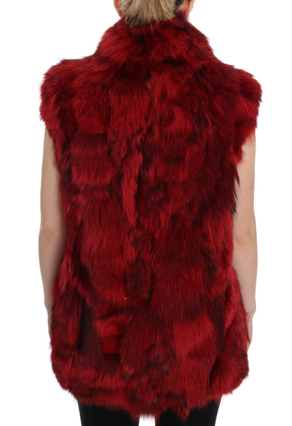 Dolce & Gabbana Luxurious Red Coyote Fur Long Vest Jacket