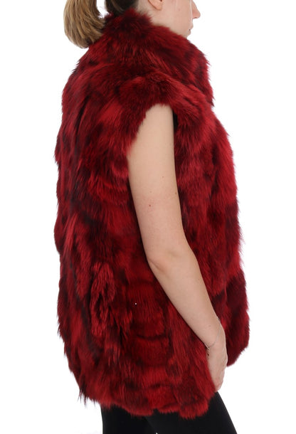 Dolce & Gabbana Luxurious Red Coyote Fur Long Vest Jacket