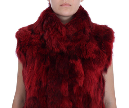 Dolce & Gabbana Luxurious Red Coyote Fur Long Vest Jacket