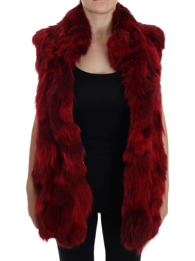 Dolce & Gabbana Luxurious Red Coyote Fur Long Vest Jacket