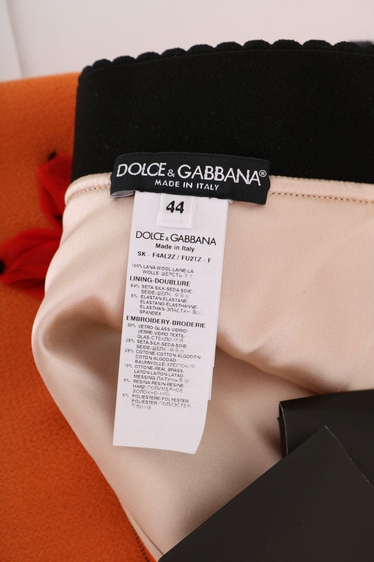 Dolce & Gabbana Embellished Wool Skirt in Vivid Orange