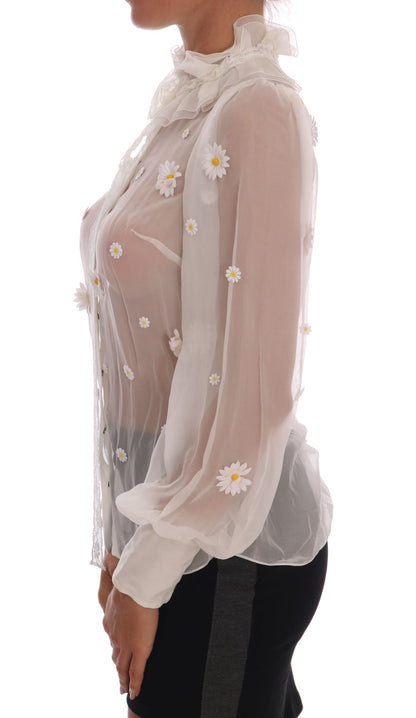 Dolce & Gabbana Elegant White Silk Daisy Blouse