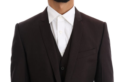 Dolce & Gabbana Brown Striped GOLD Slim Fit 3 Piece Suit