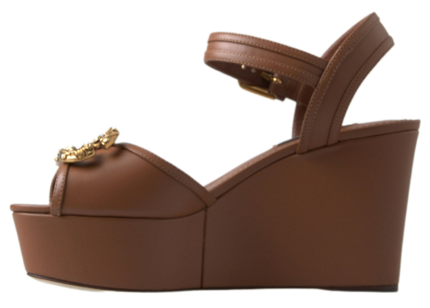 Dolce & Gabbana Chic Brown Leather Ankle Strap Wedges