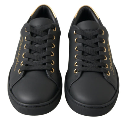 Dolce & Gabbana Black Gold Leather Classic Sneakers Shoes