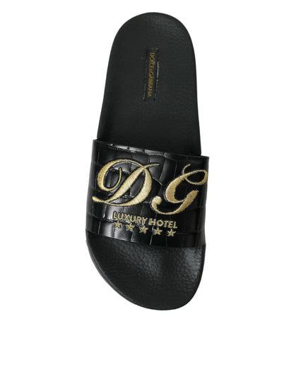 Dolce & Gabbana Black Luxury Hotel Beachwear Sandals Shoes