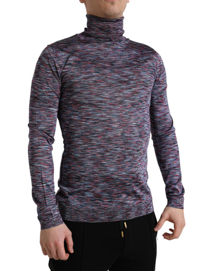 Dolce & Gabbana Blue Purple Turtleneck Pullover Sweater