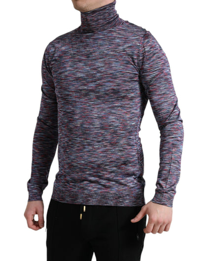 Dolce & Gabbana Blue Purple Turtleneck Pullover Sweater