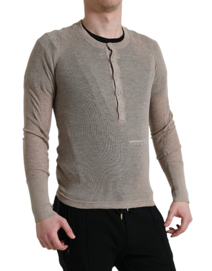 Dolce & Gabbana Henley Pullover Beige Cashmere Sweater