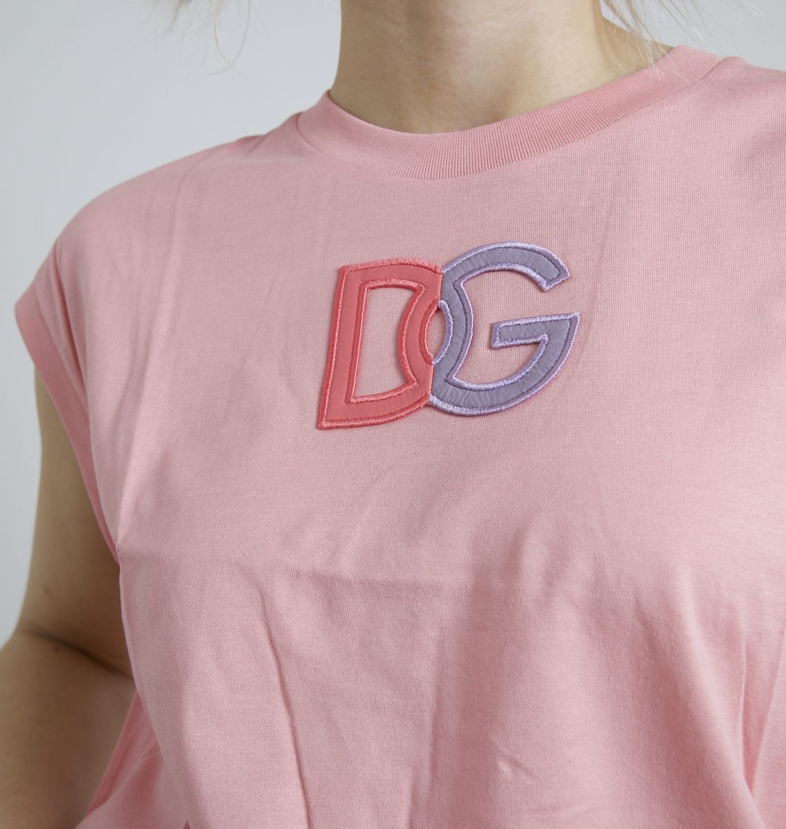 Dolce & Gabbana Pink Cotton DG Logo Crew Neck Tank T-shirt