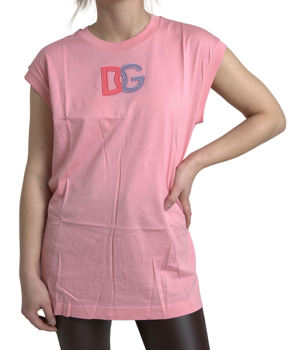 Dolce & Gabbana Pink Cotton DG Logo Crew Neck Tank T-shirt