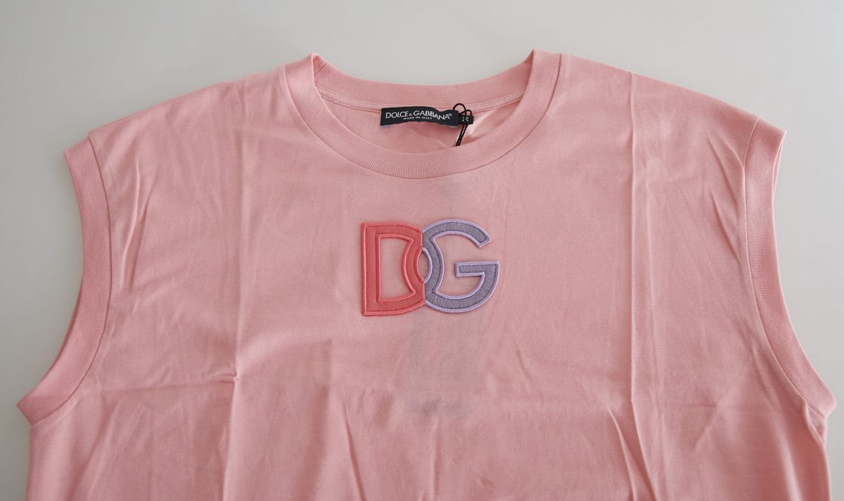 Dolce & Gabbana Pink Cotton DG Logo Crew Neck Tank T-shirt