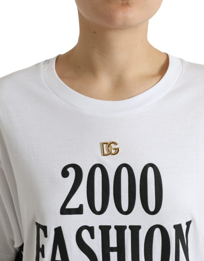 Dolce & Gabbana White Slogan Print Lacing Detailed T-shirt