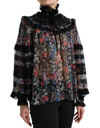 Dolce & Gabbana Black Floral Print Long Sleeves Blouse Top