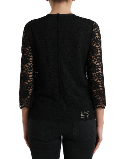 Dolce & Gabbana Black STAFF Blouse Floral Lace Nylon Top