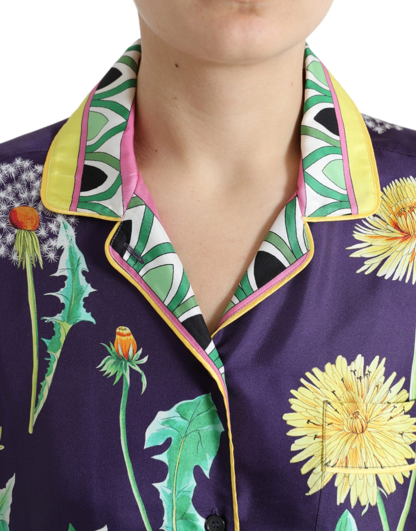 Dolce & Gabbana Purple Floral Print Twill Shirt Blouse Top