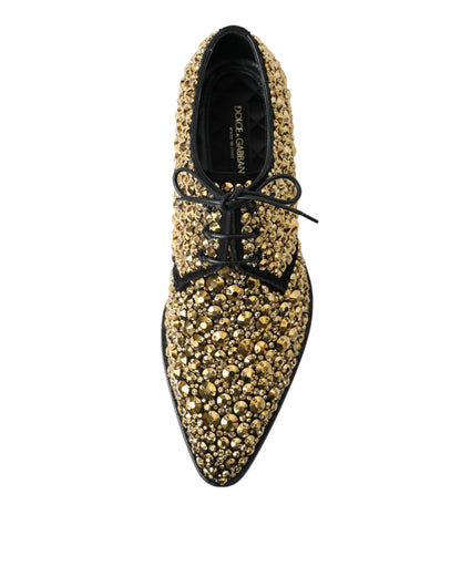 Dolce & Gabbana Elegant Gold Black Suede Derby Dress Shoes