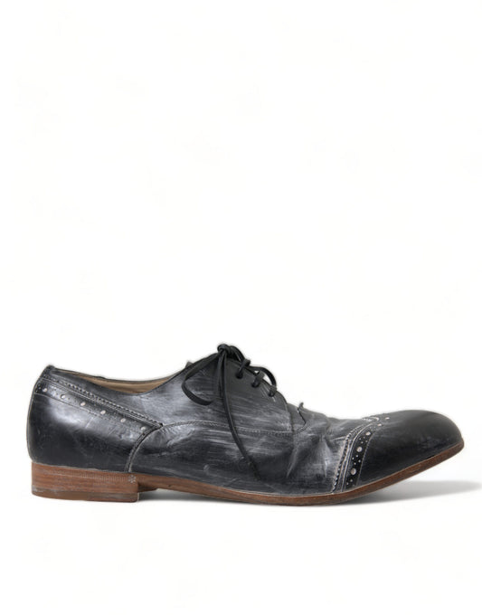 Dolce & Gabbana Black Leather Lace Up Formal Derby Dress Shoes