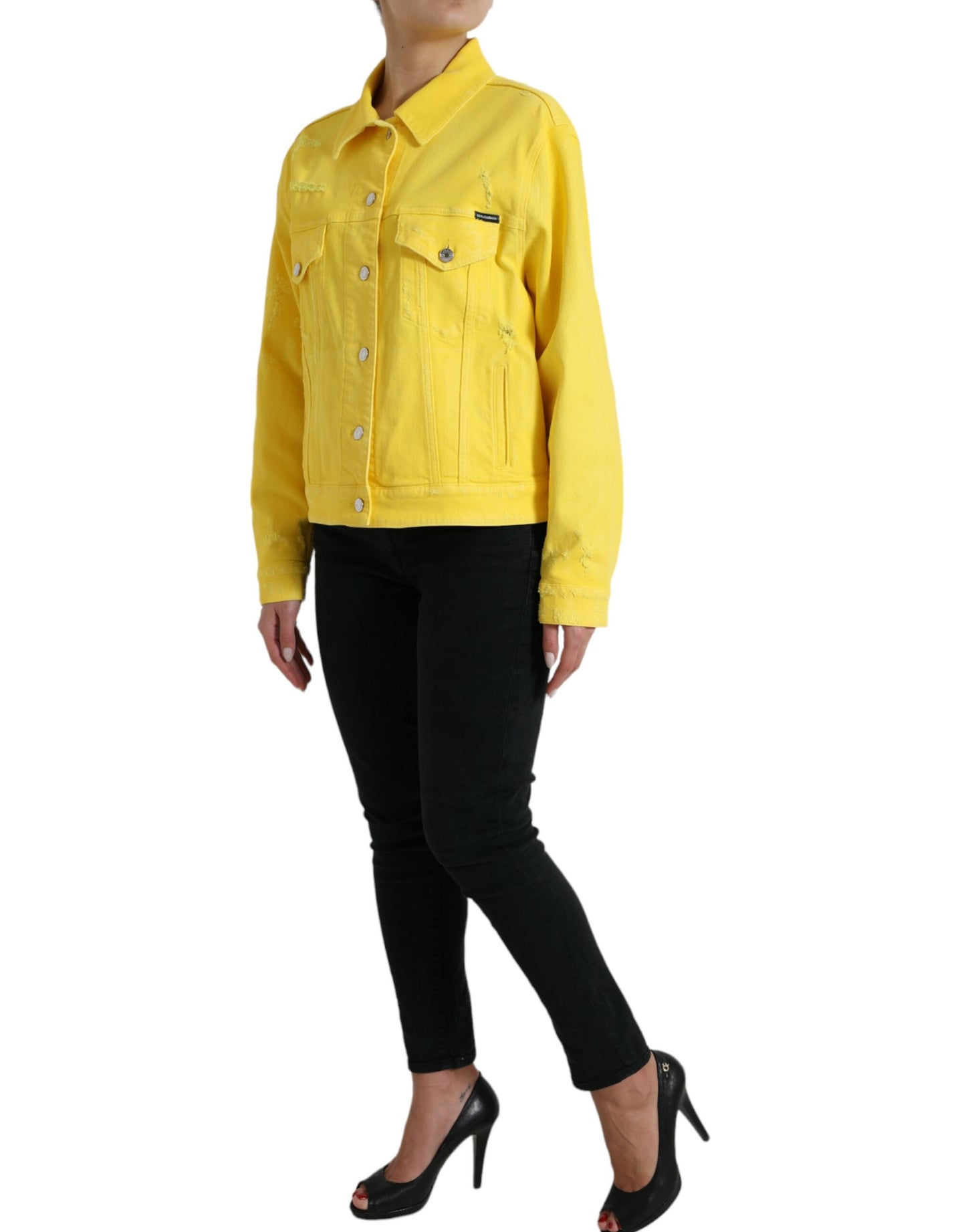 Dolce & Gabbana Yellow Cotton DENIM Jeans Button Coat Jacket