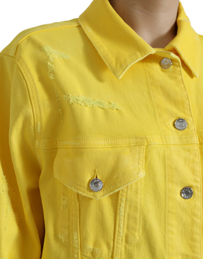 Dolce & Gabbana Yellow Cotton DENIM Jeans Button Coat Jacket