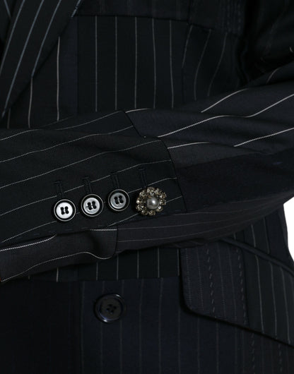 Dolce & Gabbana Black Striped Wool DoubleBreasted Coat Jacket