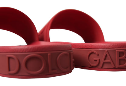 Dolce & Gabbana Red Rubber Summer Beach Slides Sandals