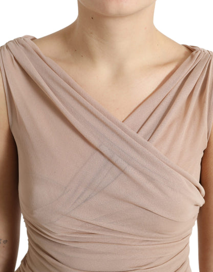 Dolce & Gabbana Beige Viscose V-neck Sleeveless Tank Top