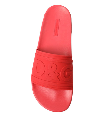 Dolce & Gabbana Red Rubber Summer Beach Slides Sandals