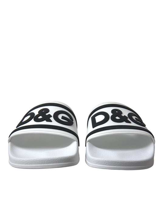 Dolce & Gabbana Chic White Designer Slides with Logo Detail