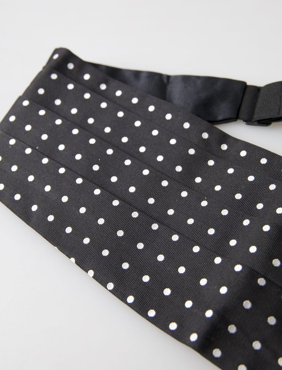 Dolce & Gabbana Elegant Silk Black & White Polka Dot Cummerbund