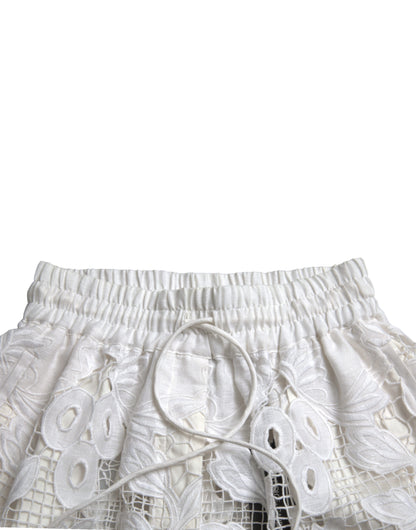 Dolce & Gabbana White Cotton Cutout High Waist Bermuda Shorts