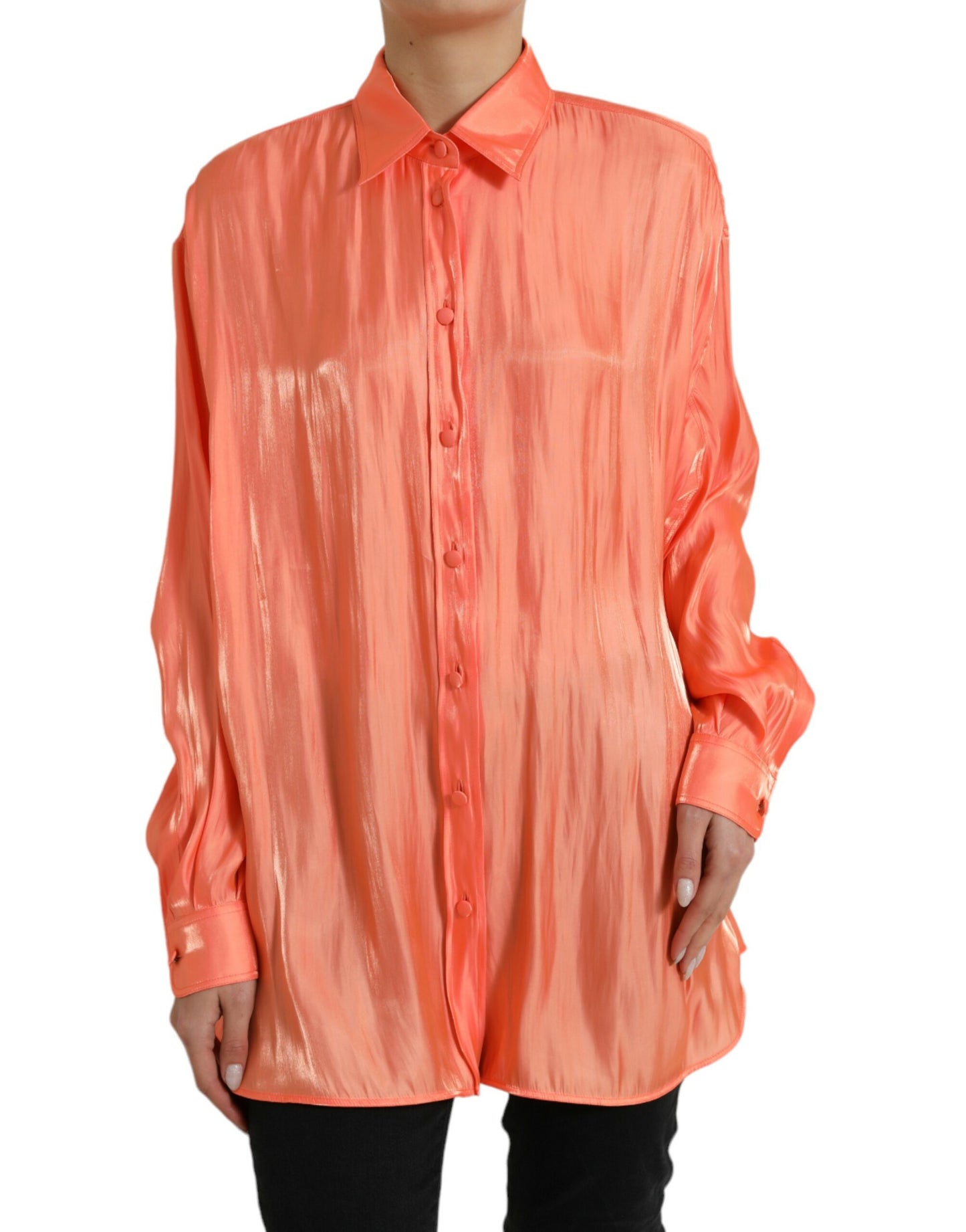 Dolce & Gabbana Peach Long Sleeve Button Down Blouse Top