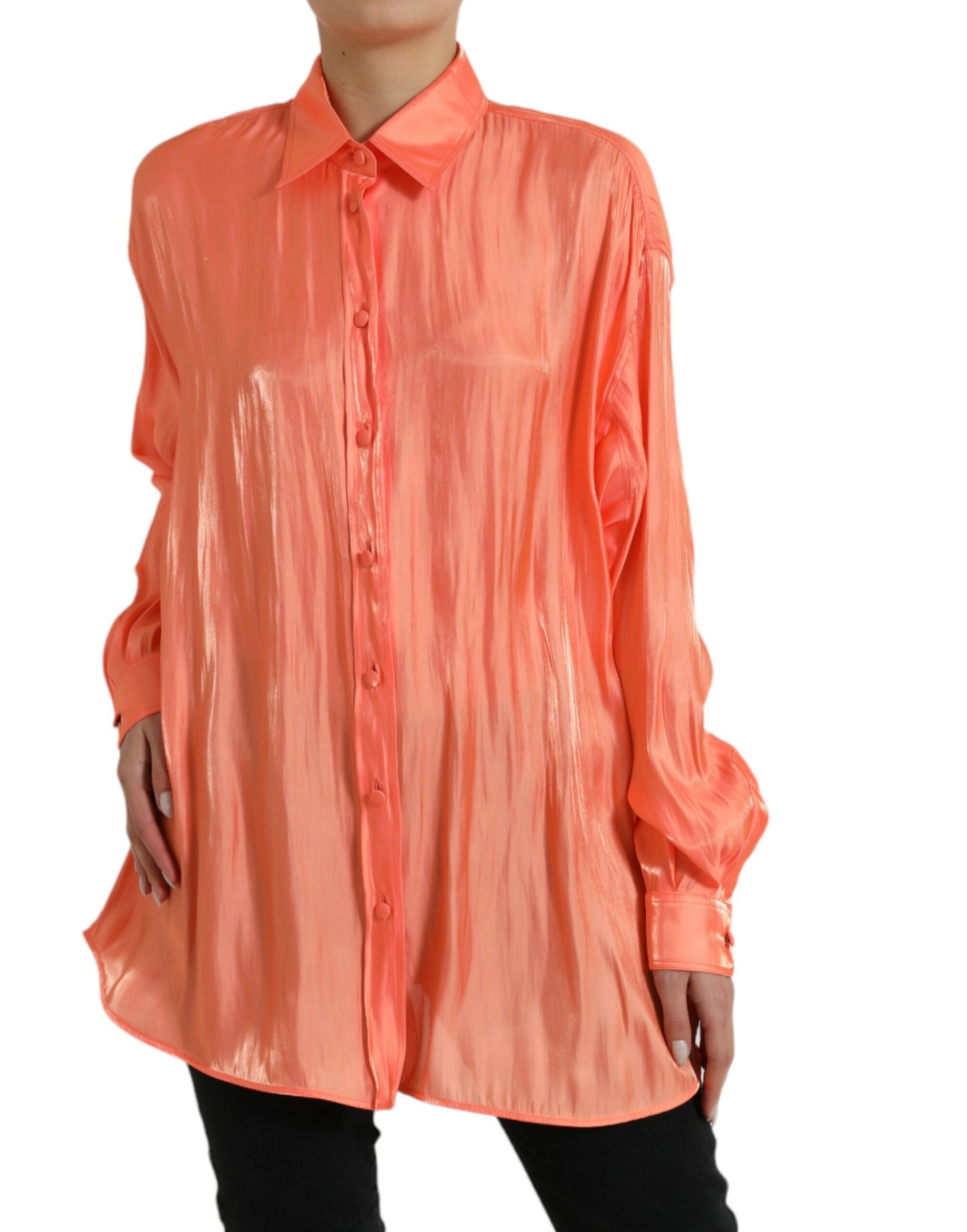 Dolce & Gabbana Peach Long Sleeve Button Down Blouse Top