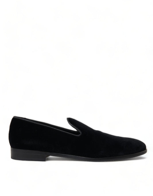 Dolce & Gabbana Black Velvet Loafers Formal Shoes