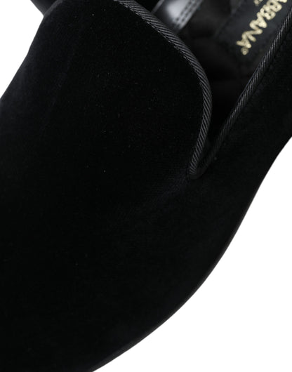 Dolce & Gabbana Black Velvet Loafers Formal Shoes