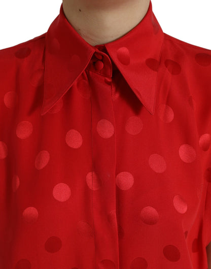 Dolce & Gabbana Red Polka Dot Sleeveless Collared Blouse Top