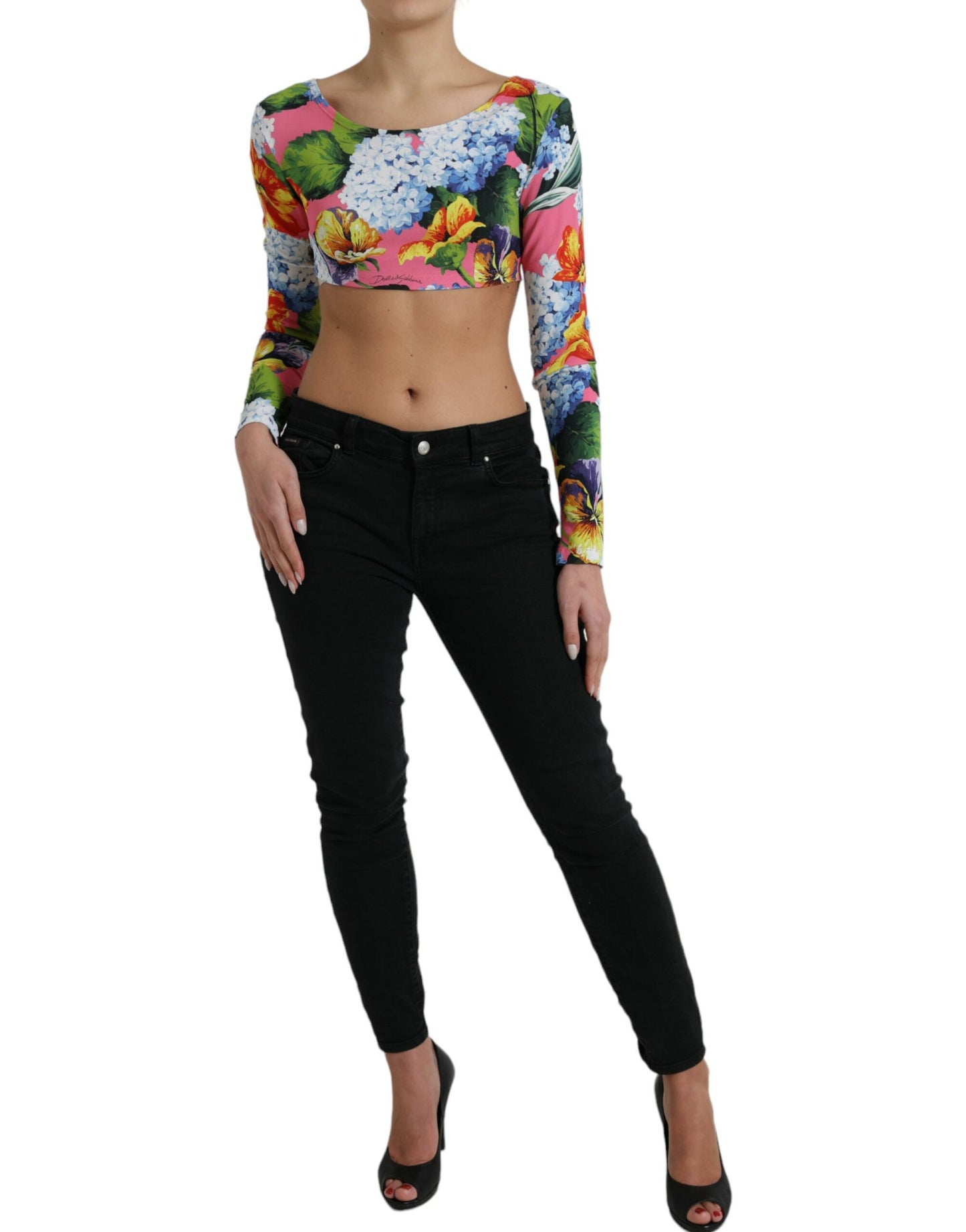 Dolce & Gabbana Multicolor Floral Long Sleeves Cropped Top