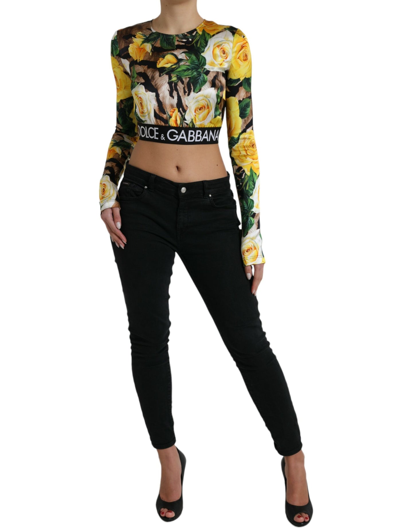 Dolce & Gabbana Multicolor Floral Long Sleeves Cropped Top