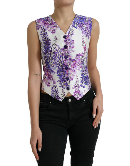 Dolce & Gabbana White Floral Print Silk Waistcoat Vest Top