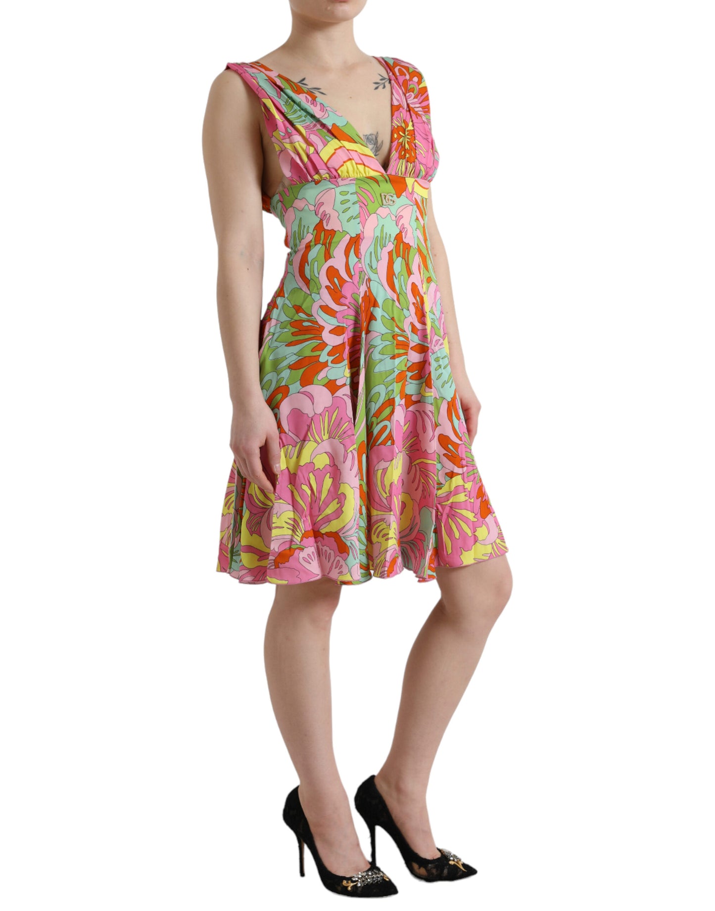 Dolce & Gabbana Multicolor Floral Silk A-Line Dress