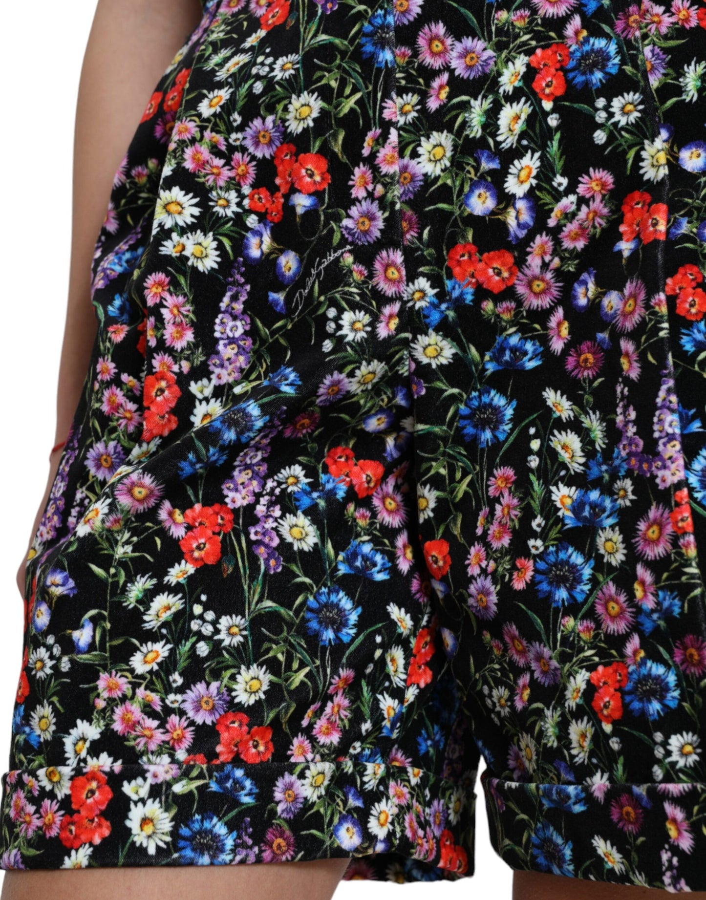 Dolce & Gabbana Black Floral High Waist Hot Pants Shorts