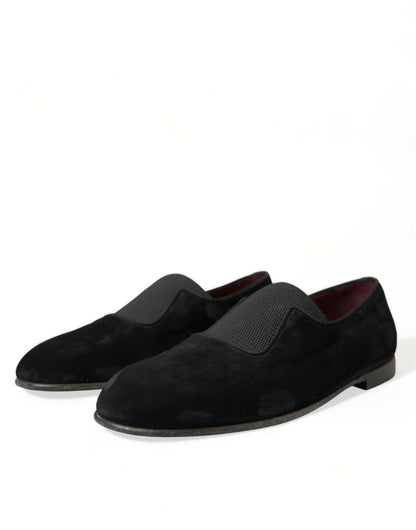 Dolce & Gabbana Black RUNWAY Velour AMALFI Loafers Shoes