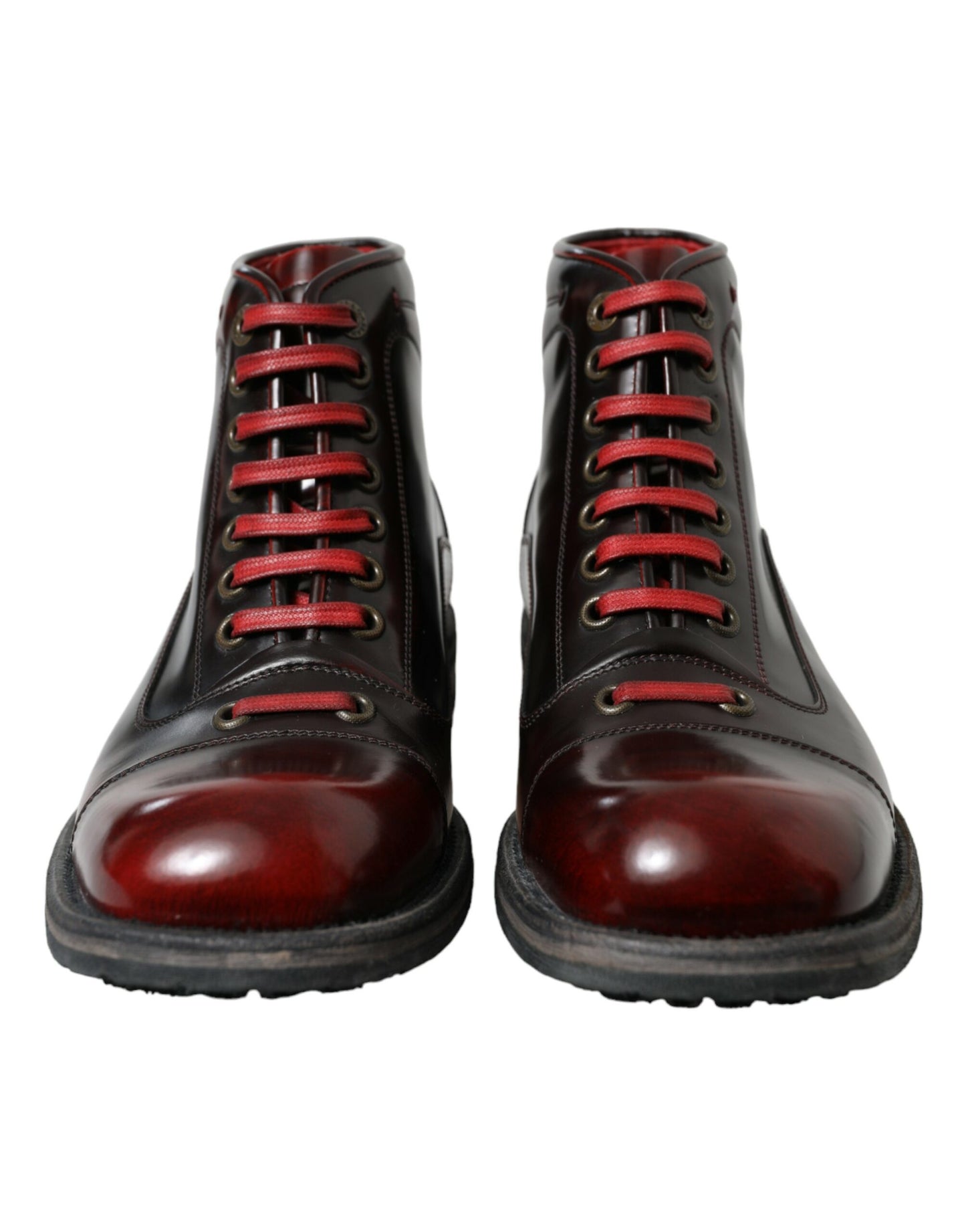 Dolce & Gabbana Black Red Leather Lace Up Ankle Boots Shoes