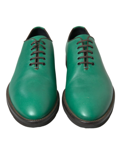 Dolce & Gabbana Green Leather Lace Up Oxford Dress Shoes