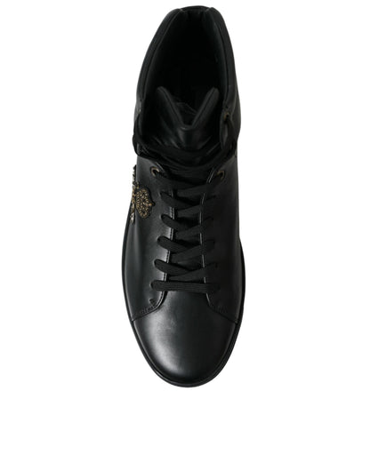 Dolce & Gabbana Black Crown Bee logo Mid Top Portofino Sneakers Shoes