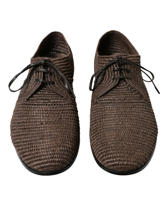 Dolce & Gabbana Brown Raffia Lace Up Derby Dress Shoes