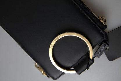 Dolce & Gabbana Elegant Black Leather Cardholder with Zip Detail