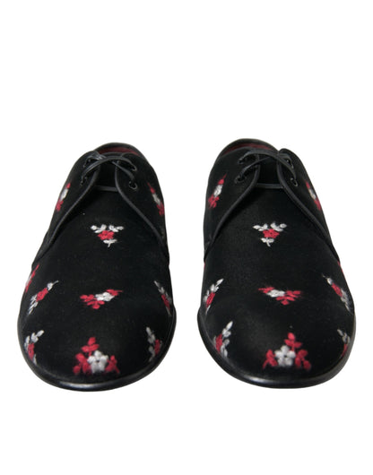 Dolce & Gabbana Black Floral Velvet Formal Dress Shoes