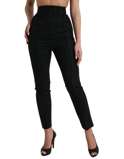 Dolce & Gabbana Black Wool High Waist Tapered Pants