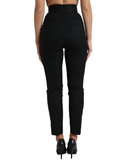 Dolce & Gabbana Black Wool High Waist Tapered Pants